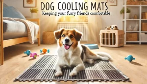 DALL·E 2024 06 23 14.42.15 A cover photo for a blog post about Dog Cooling Mats featuring a happy dog lying on a cooling mat in a bright airy room. The mat should be clearly v