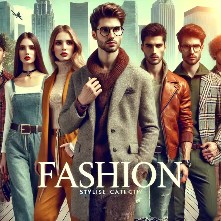 DALL·E 2024 07 24 13.28.53 A stylish category image for fashion featuring both men and women. The image should include a diverse group of fashionable individuals in a modern u